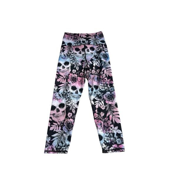 Evolution and Creation Skull Floral Athletic Leggings Sz Small Crop EVCR - Picture 6 of 8